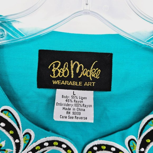 Bob Mackie Wearable Art Tunic Top Jacket L Colorful Embroidered Boho Button Up - Picture 2 of 12